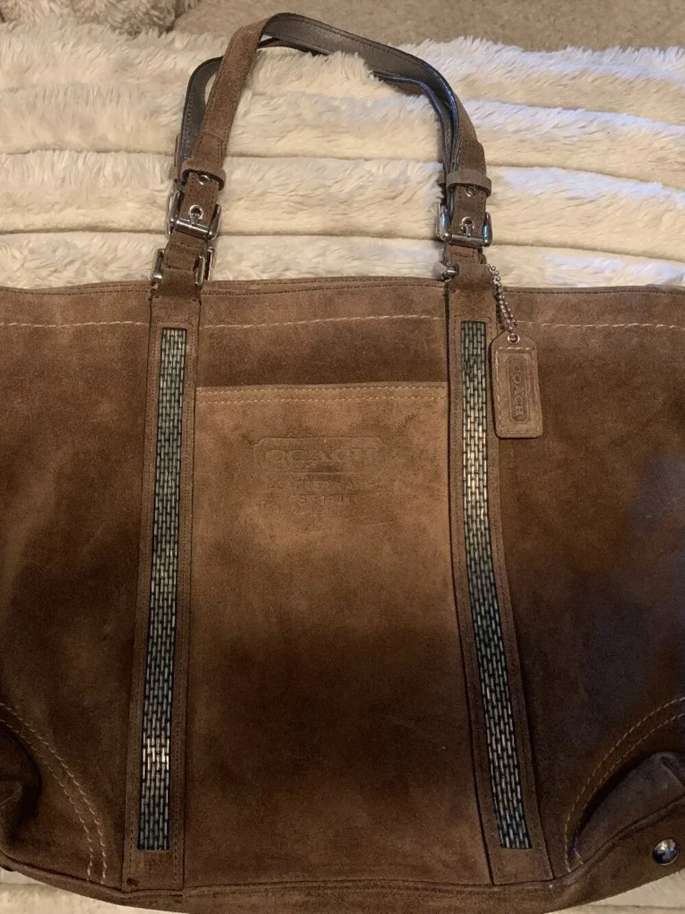 Light Brown Suede Coach Bag - Picture 1 of 5